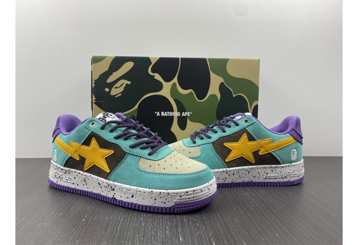 A Bathing Ape Sk8 Sta Teal Brown Yellow Suede BA1H20191008