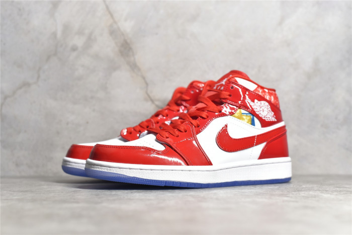 Air Jordan 1 Mid With Red Patent and Geometric Print DC7294-600