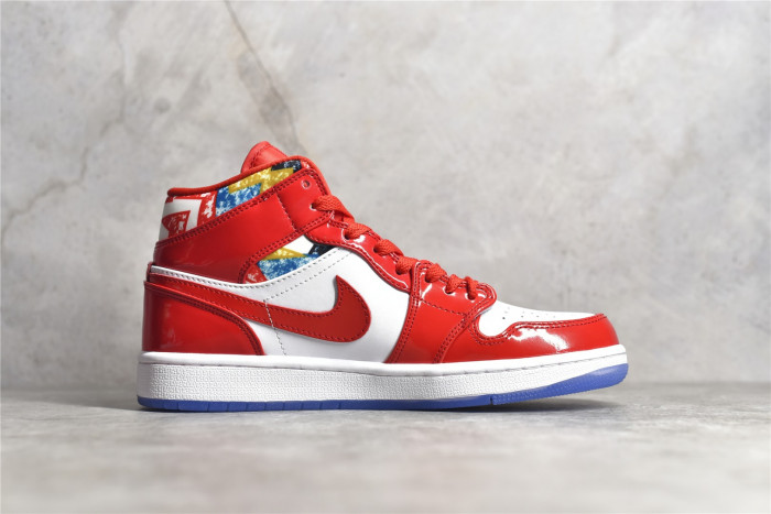 Air Jordan 1 Mid With Red Patent and Geometric Print DC7294-600