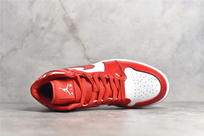 Air Jordan 1 Mid With Red Patent and Geometric Print DC7294-600