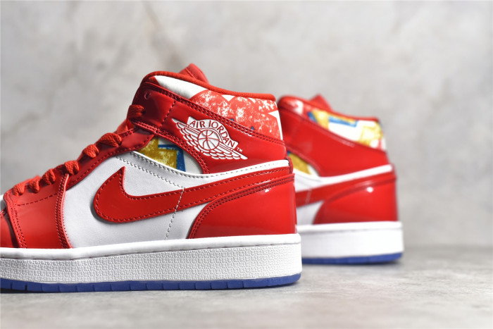Air Jordan 1 Mid With Red Patent and Geometric Print DC7294-600