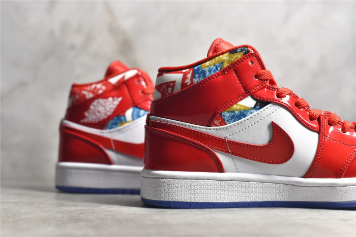 Air Jordan 1 Mid With Red Patent and Geometric Print DC7294-600