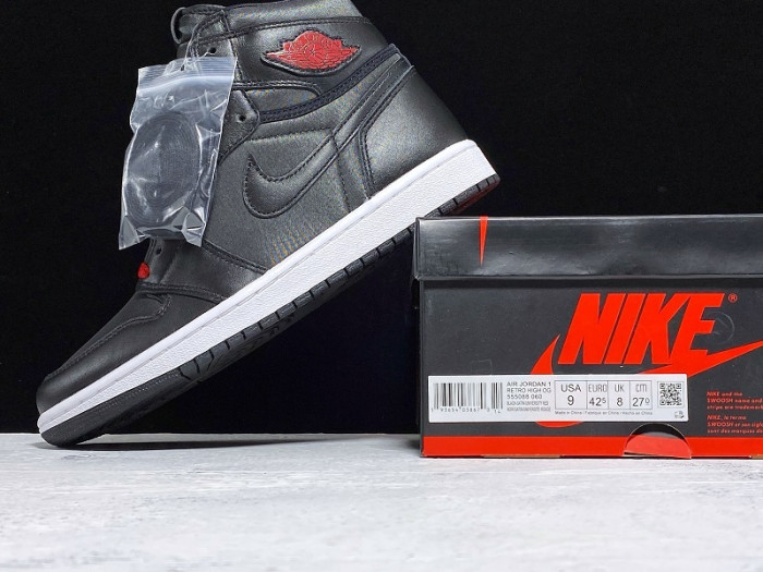 Jordan 1 Retro High Black Satin Gym Red 555088-060