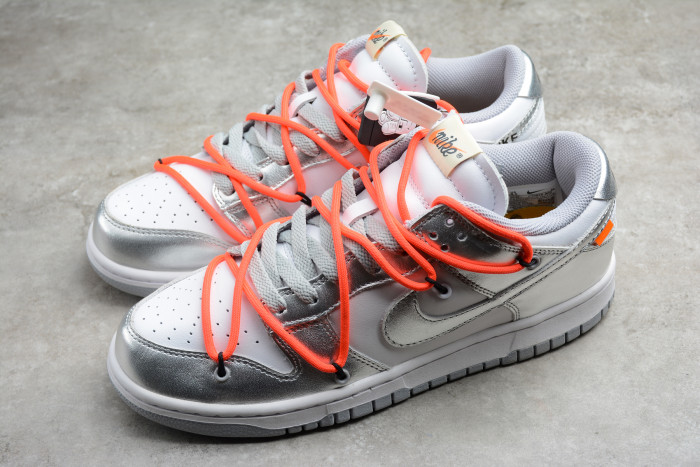 Off-White x Nike SB Dunk Low LTHR OW Silver White Red CT0856-800